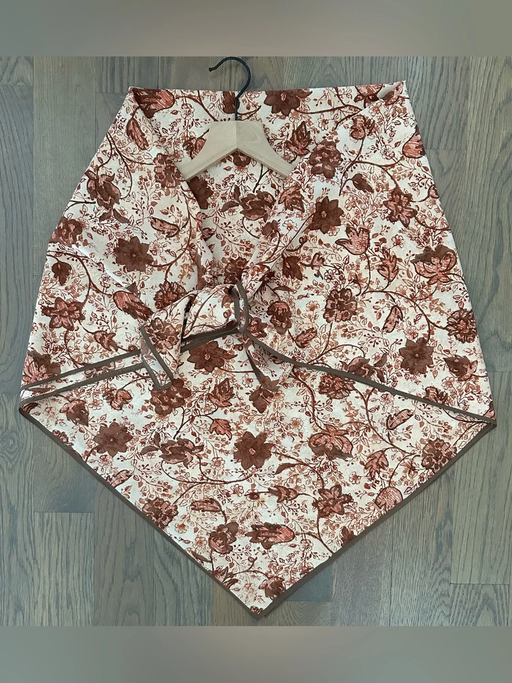 Museum Fine Arts Boston Floral Print Silk Oversized Scarf Peach, Brown, Rust 42